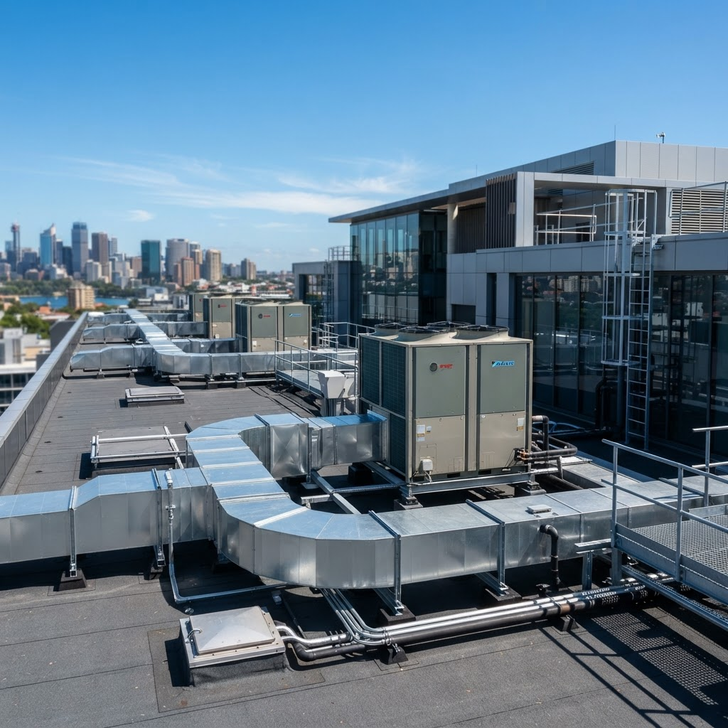 Modern commercial rooftop air conditioning installation by Siganto Air